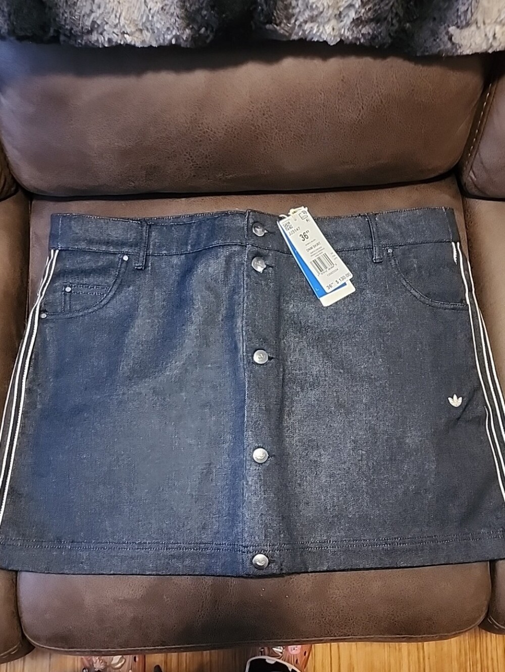 adidas Navy Button-Front Mini Skirt with Side Stripes